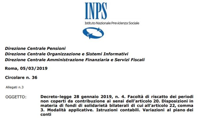 Riscatto contributi Inps 2019