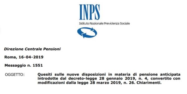 Quota 100 Inps e pensione anticipata: circolare sui requisiti. I chiarimenti