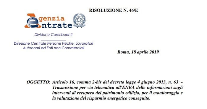 Detrazioni fiscali risparmio energetico 2019 valide