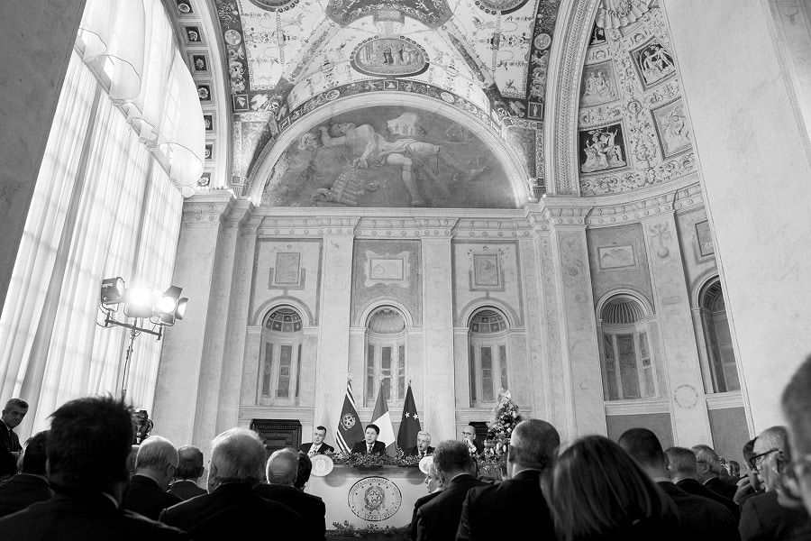 Immagine dalla conferenza stampa di Giuseppe Conte di fine anno 2019