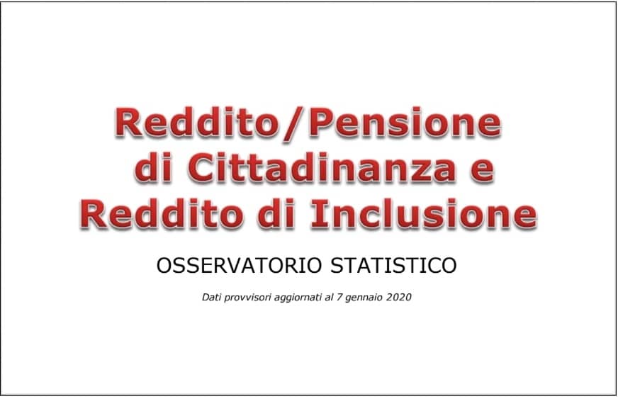 Frontespizio documento Inps con la scritta Reddito / Pensione di cittadinanza e Reddito di Inclusione Osservatorio Statistico