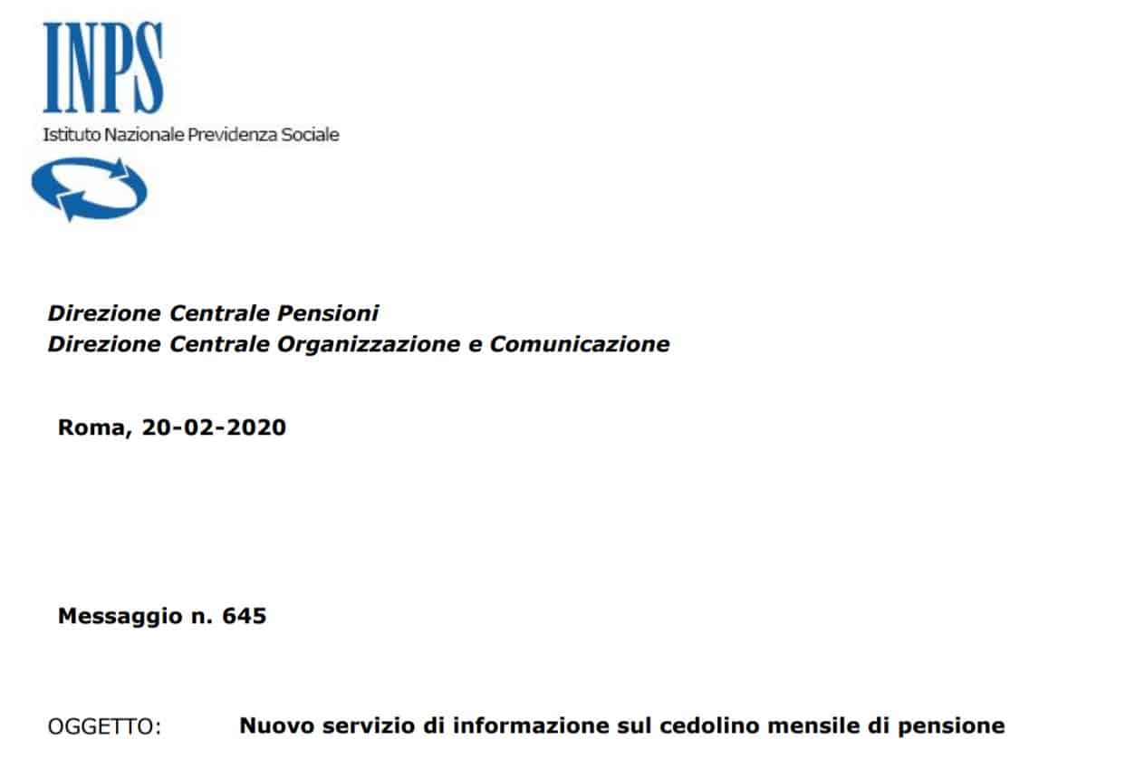 Cedolino pensione Inps nuove informazioni online