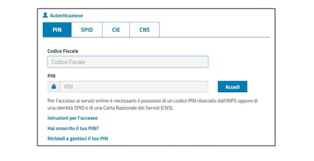 Schermata accesso sito Inps