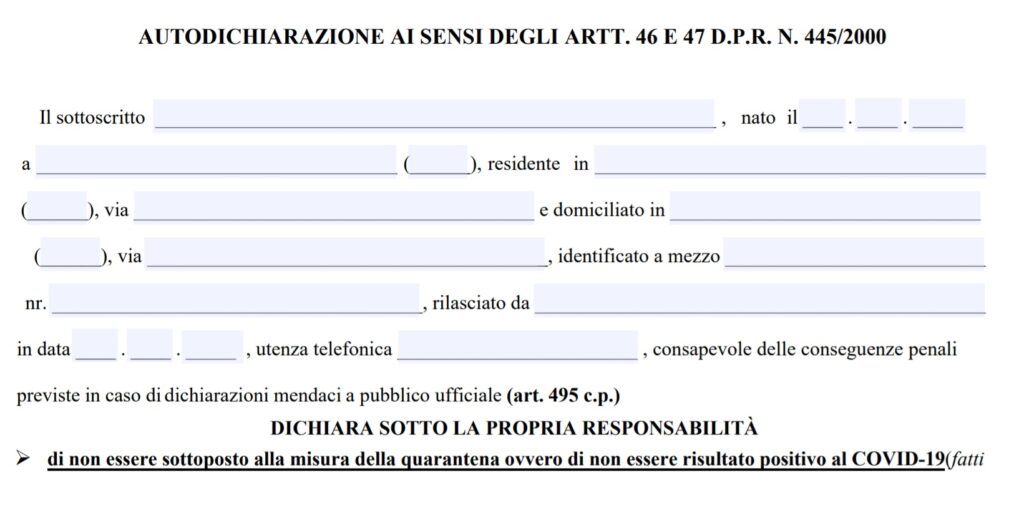 Autocertificazione Coronavirus senza stampante