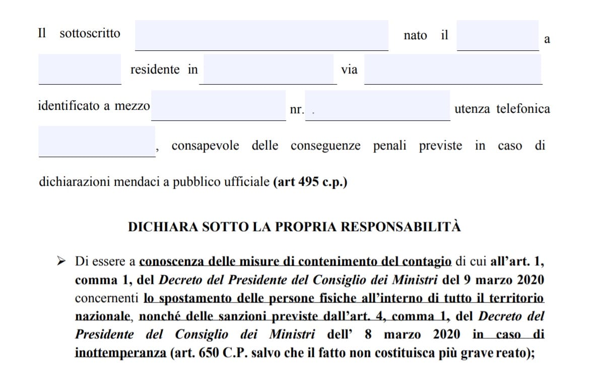 Corona ultime notizie: autocertificazione anche a piedi