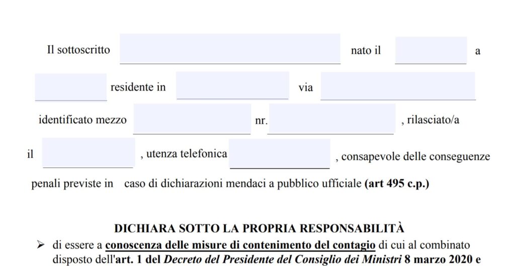 Nuovo modello autocertificazione per uscire Coronavirus