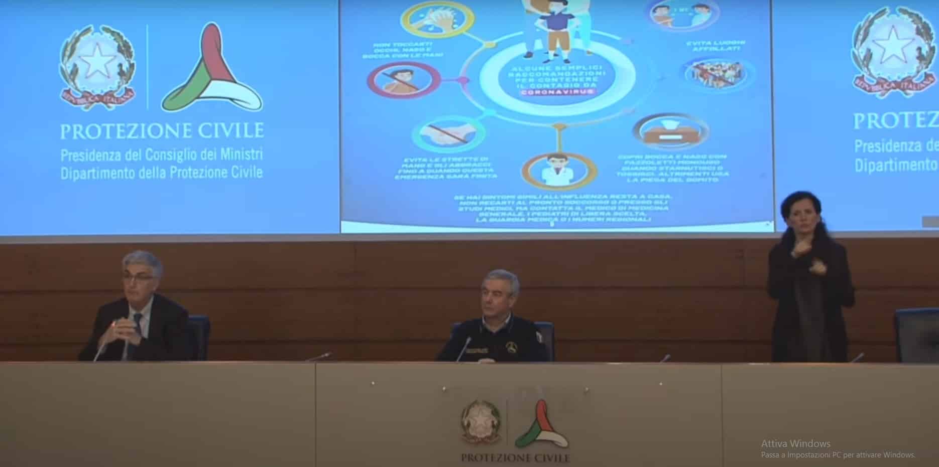 Conferenza stampa della Protezione Civile con Angelo Borrelli, Silvio Brusaferro e interprete lis