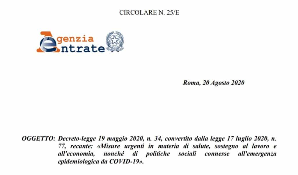 Decreto Rilancio 2020 chiarimenti agenzia entrate